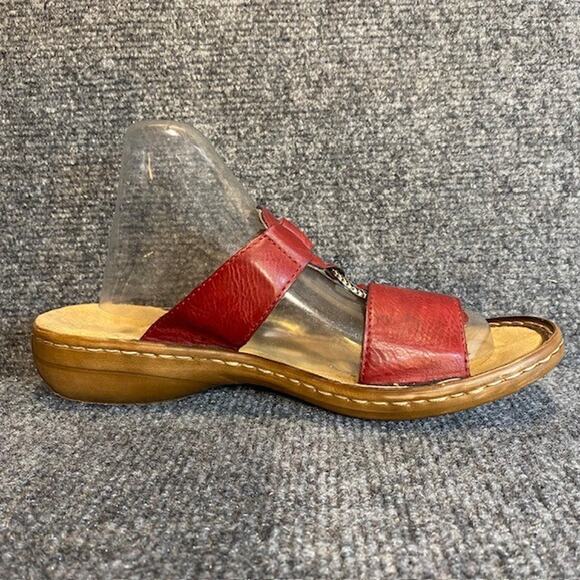 Rieker Red Leather Antistress Sandals Women 7.5 Slide Slip On Mules Comfort Shoe - Picture 4 of 8